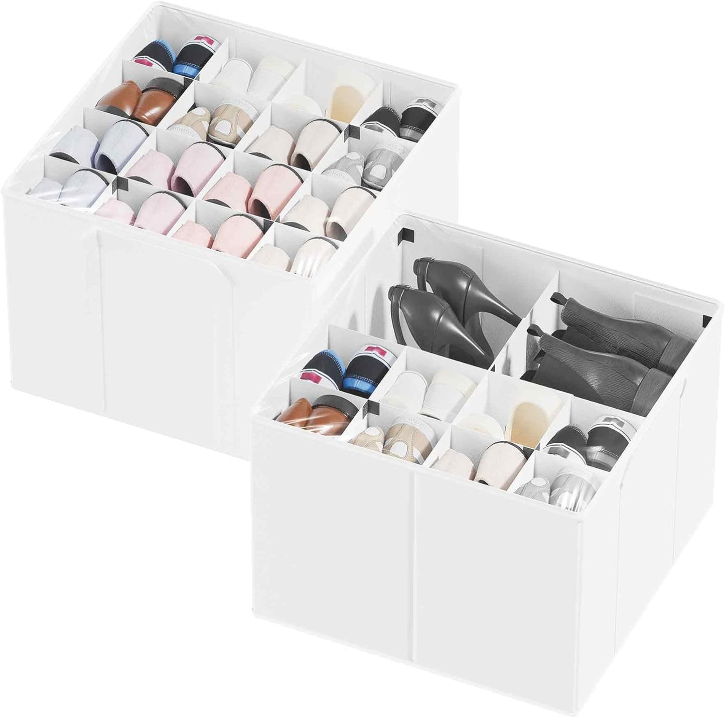 SpaceAid Shoe Organizer for Closet, 2 Pack Foldable Shoe Storage Containers Baskets Boxes Bins w/Adjustable Dividers, Fits 16-32 Pairs, Black