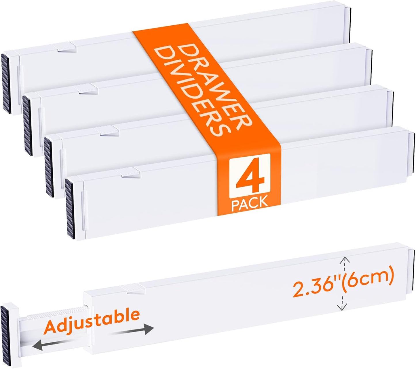 Lifewit 8 Pack Drawer Dividers 4" High,11-17" Adjustable Dresser Drawer Organizers for Clothes, Expandable Dresser Separators in Bedroom/Bathroom/Kitchen/Vanity/Office Organization and Storage, White