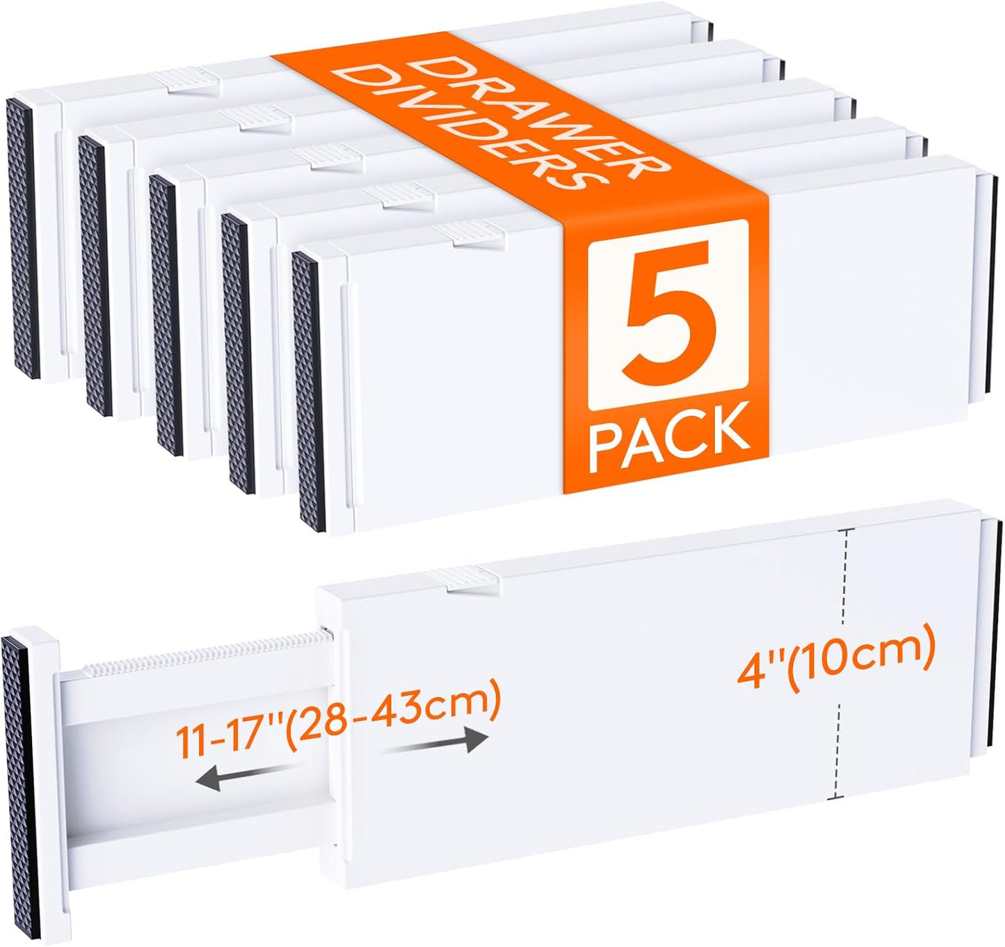 Lifewit 8 Pack Drawer Dividers 4" High,11-17" Adjustable Dresser Drawer Organizers for Clothes, Expandable Dresser Separators in Bedroom/Bathroom/Kitchen/Vanity/Office Organization and Storage, White