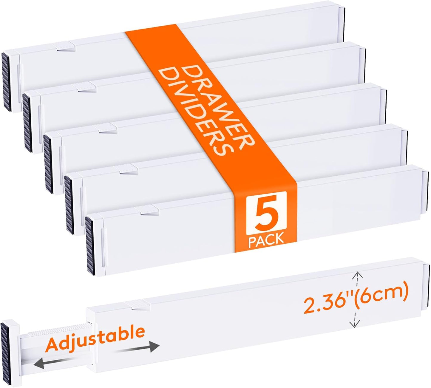 Lifewit 8 Pack Drawer Dividers 4" High,11-17" Adjustable Dresser Drawer Organizers for Clothes, Expandable Dresser Separators in Bedroom/Bathroom/Kitchen/Vanity/Office Organization and Storage, White