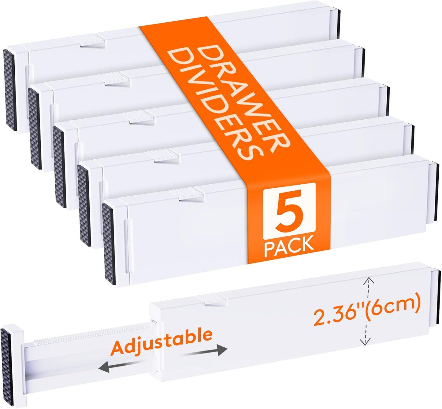 Lifewit 8 Pack Drawer Dividers 4" High,11-17" Adjustable Dresser Drawer Organizers for Clothes, Expandable Dresser Separators in Bedroom/Bathroom/Kitchen/Vanity/Office Organization and Storage, White
