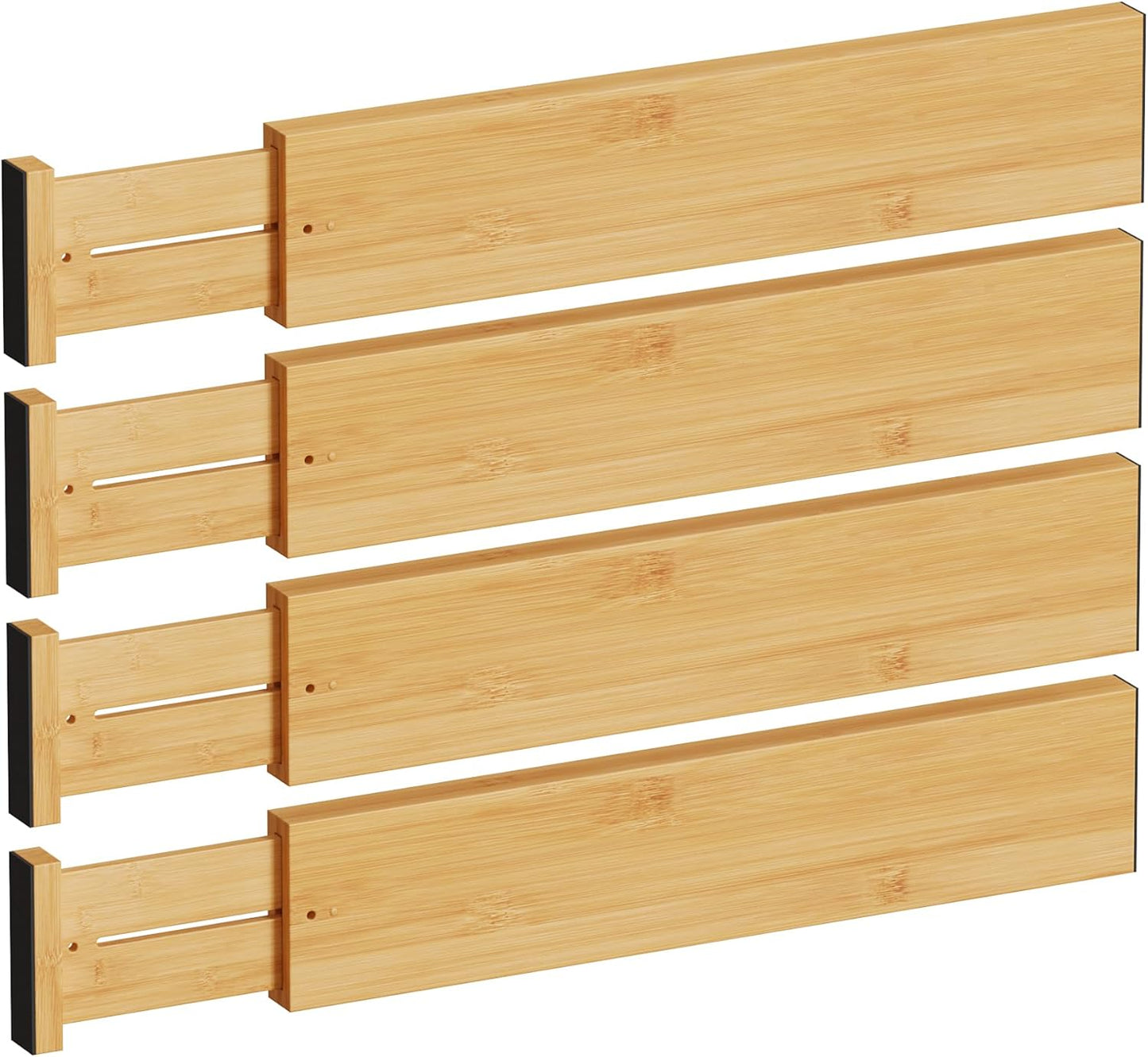 BAMEOS Drawer Dividers kitchen Organization Bamboo Utensil Organizers for Kitchen Bedroom Bathroom Dresser Office 4-pack