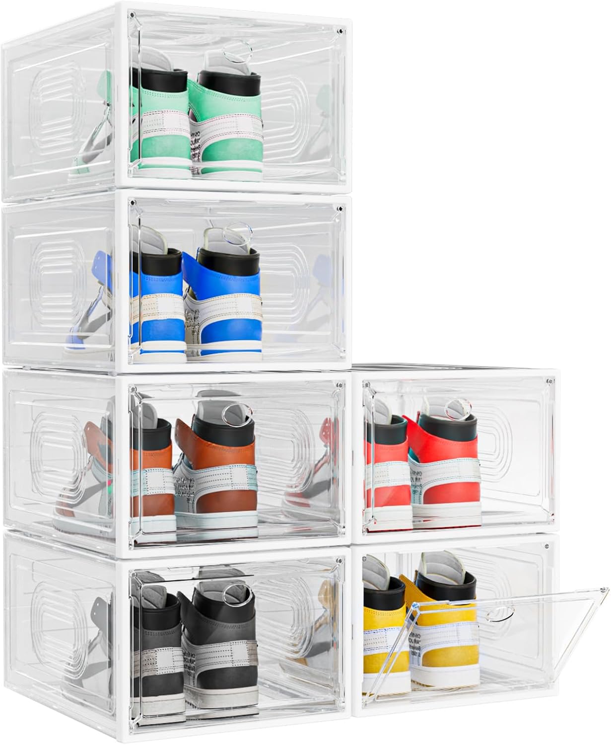 10 Pack Thicken Shoe Organizer Stackable,Upgraded Sturdy Shoe Storage Box with Magnetic Door,Shoe Containers For Sneaker Display,Hat Organizer,White