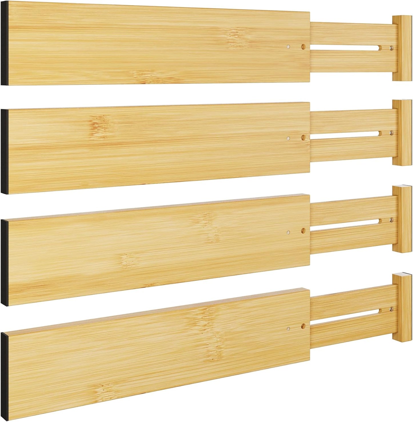 BAMEOS Drawer Dividers kitchen Organization Bamboo Utensil Organizers for Kitchen Bedroom Bathroom Dresser Office 4-pack