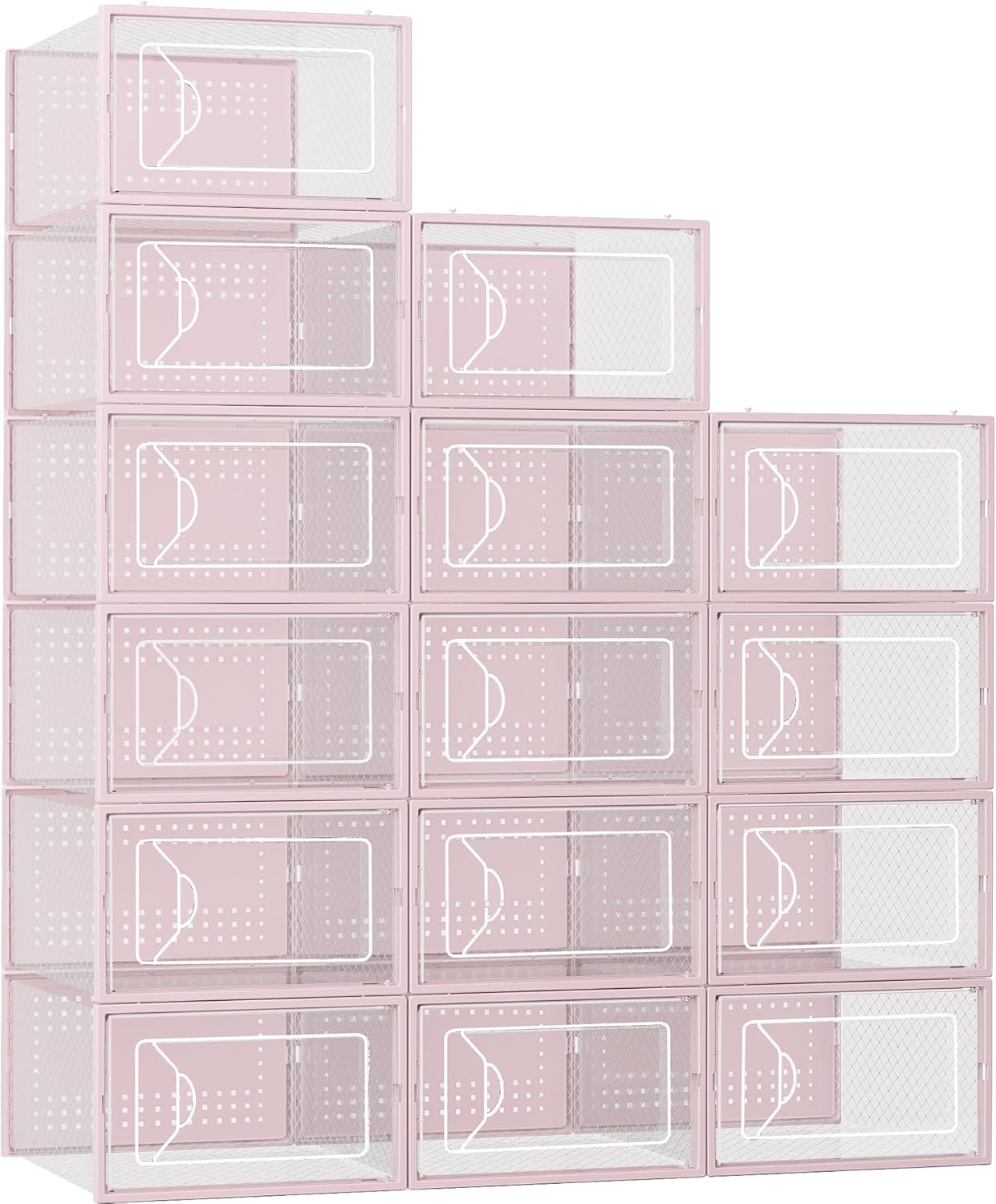 Shoe Storage Box, 15 Pack Clear Plastic Stackable Shoe Organizer for Closet, Interlocking Design Shoe Container Bins for Sneakers, Foldable Shoe Rack with Lids, Black