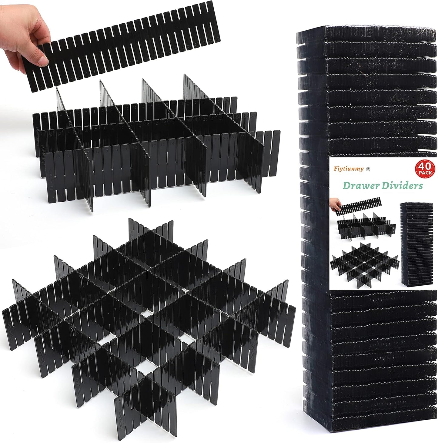 40Pcs Drawer Dividers, Adjustable Drawer Organizer for Socks, Underwear, Makeup, Can Help Tidy Kitchen, Bedroom, Dresser White