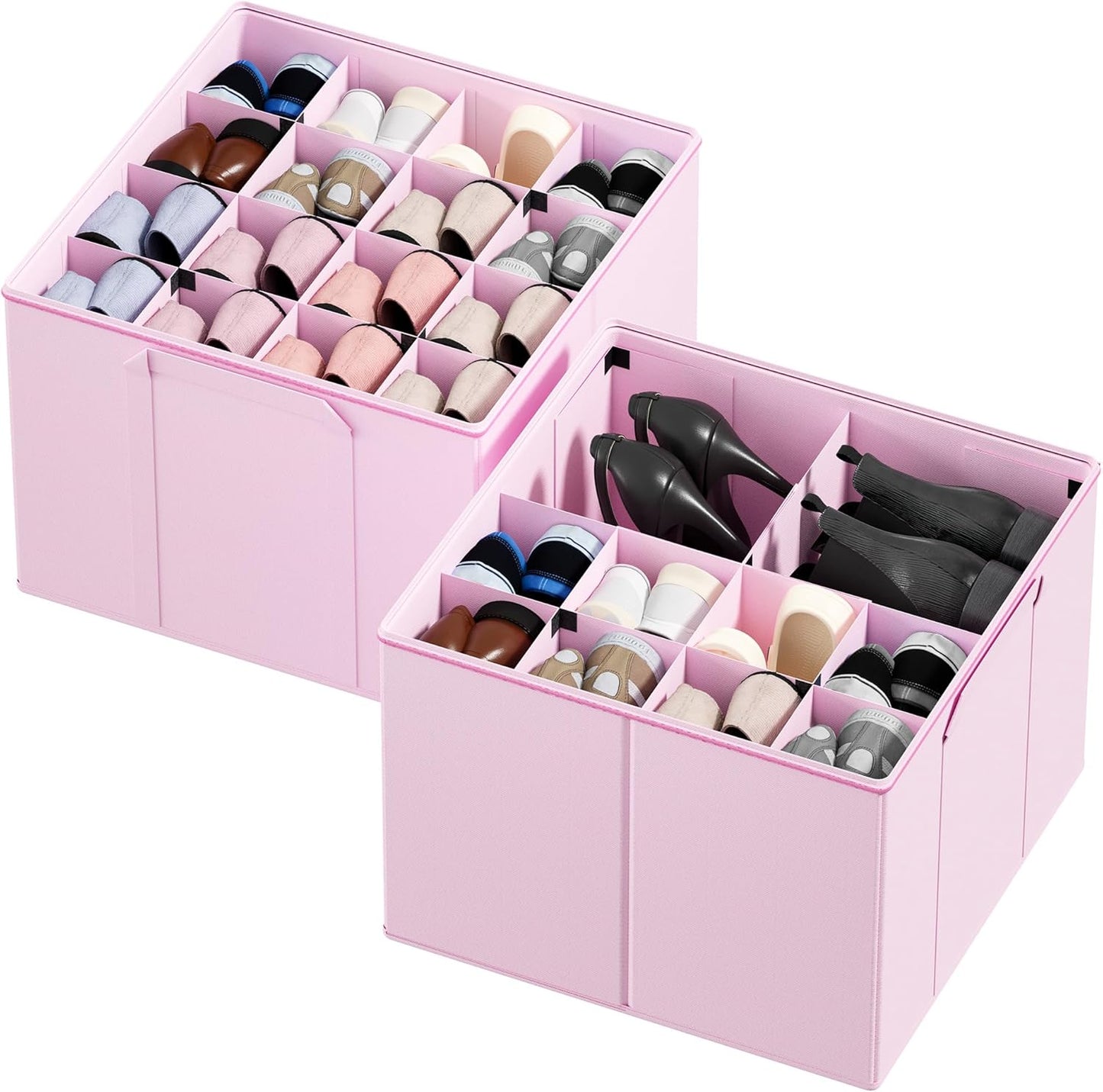 SpaceAid Shoe Organizer for Closet, 2 Pack Foldable Shoe Storage Containers Baskets Boxes Bins w/Adjustable Dividers, Fits 16-32 Pairs, Black