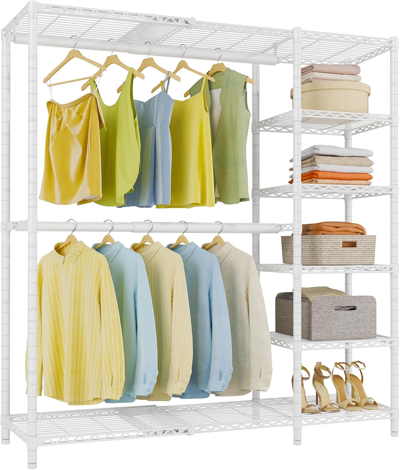 VIPEK X2 Expandable Reach-in Closet Racks Adjustable from 3'3" to 4'8" Portable Open Walk-in Closet Rack System with Flexible Shelves and Hanger Rods Clothing Rack for Hanging Clothes, Black