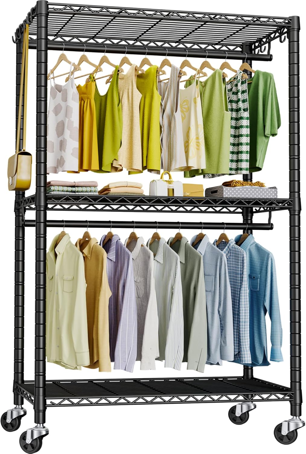 P3 Mini Rolling Clothes Rack, Clothing Racks for Hanging Clothes, Heavy Duty Garment Rack with Wheels, Freestanding Portable Closet Rack 23.6'' W x 14'' D x 78.5'' H, Max Load 430 Lbs, Black