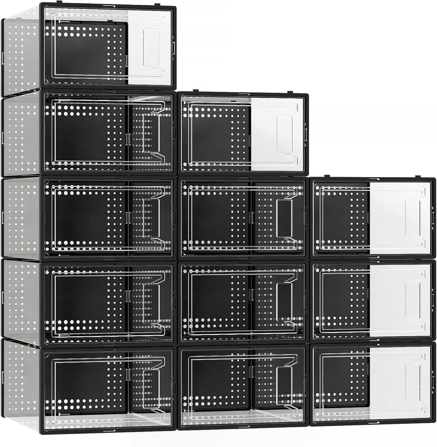 Secret Space 12 Pack X Large Shoe Organizer Storage Boxes for Closet, Modular Space Saving Shoe Boxes Clear Plastic Stackable Sneaker Containers Display Case with Lids, White