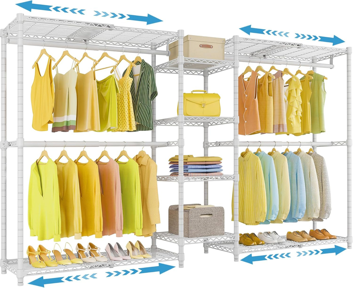 VIPEK X3 Expandable Heavy Duty Clothes Rack Adjustable from 5'2" to 8' with Adjustable Shelves and Hanger Rods, Large Freestanding Clothing Racks Reach-in & Walk-in Closet, Max Load 1210LBS, Black