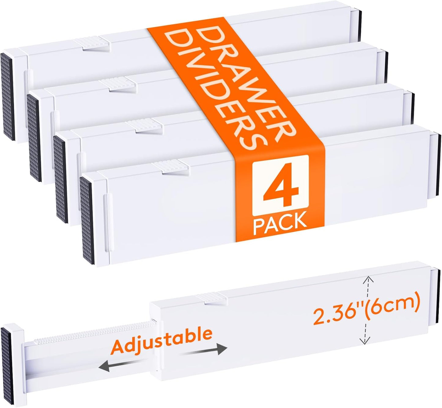 Lifewit 8 Pack Drawer Dividers 4" High,11-17" Adjustable Dresser Drawer Organizers for Clothes, Expandable Dresser Separators in Bedroom/Bathroom/Kitchen/Vanity/Office Organization and Storage, White