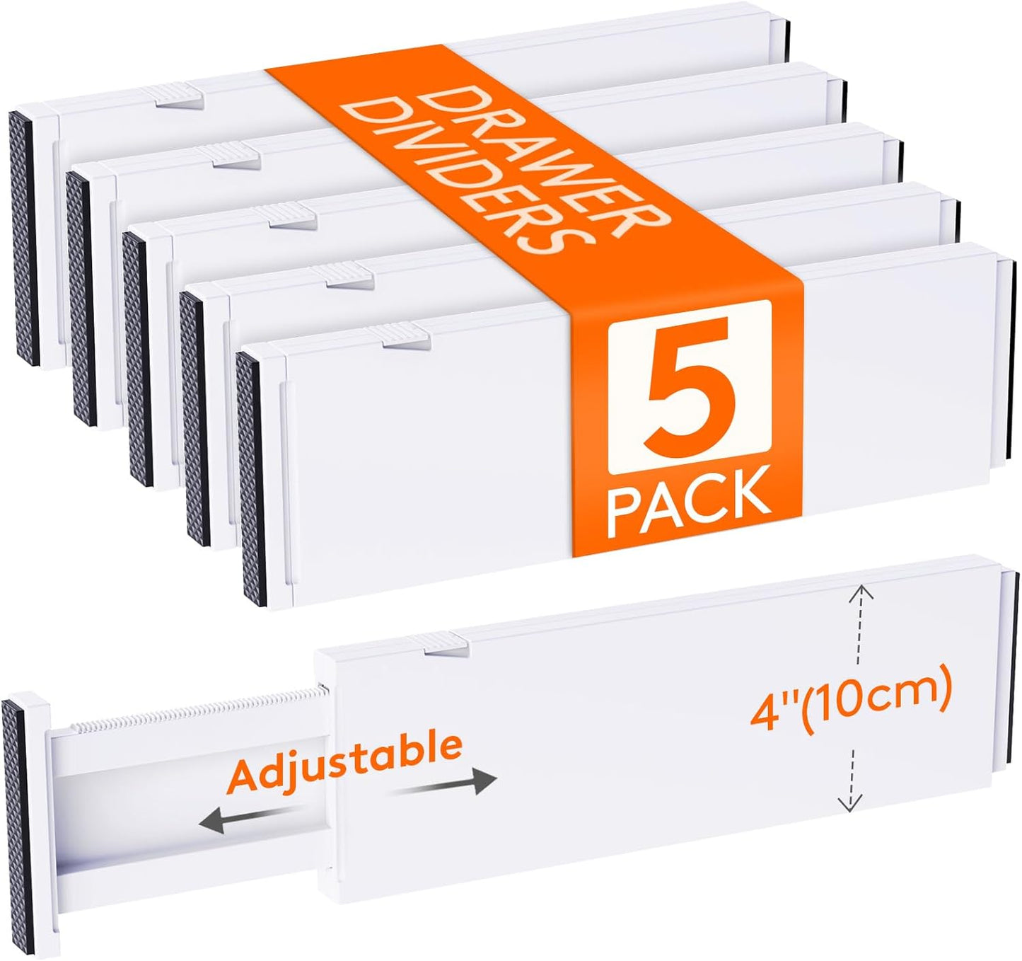 Lifewit 8 Pack Drawer Dividers 4" High,11-17" Adjustable Dresser Drawer Organizers for Clothes, Expandable Dresser Separators in Bedroom/Bathroom/Kitchen/Vanity/Office Organization and Storage, White