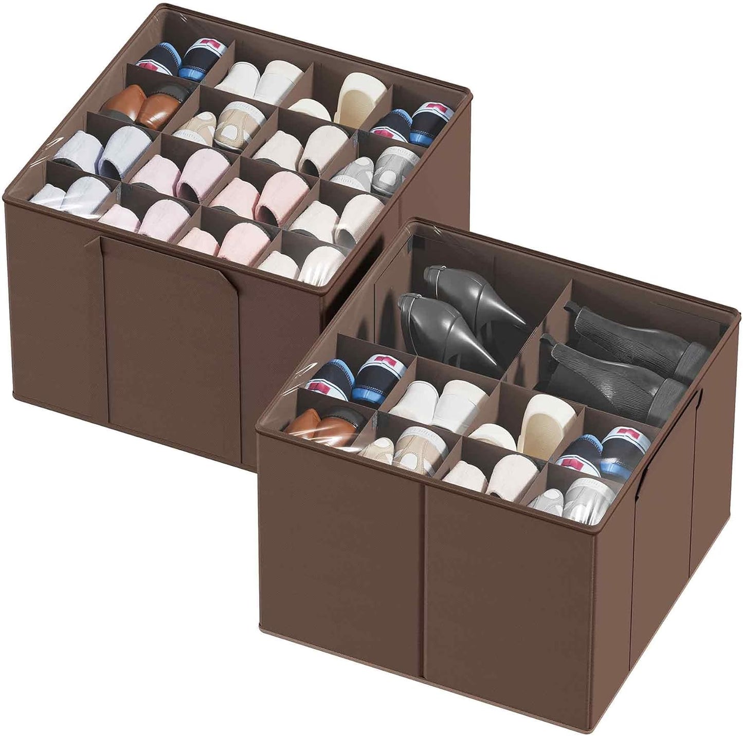 SpaceAid Shoe Organizer for Closet, 2 Pack Foldable Shoe Storage Containers Baskets Boxes Bins w/Adjustable Dividers, Fits 16-32 Pairs, Black