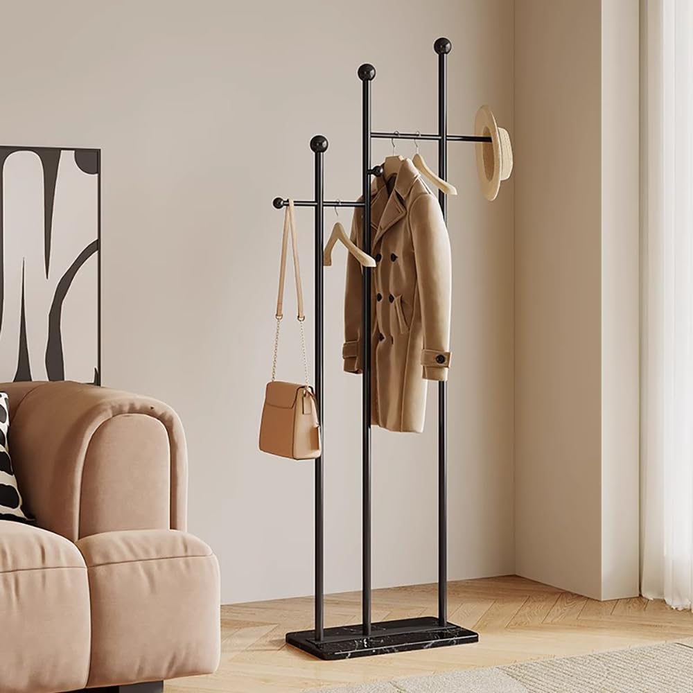 Standing Coat Rack with Marble Base Heavy Duty Clothes Hanger Rack Metal Coat Tree for Clothes Hats Scarfs Purses 19.69 x 11.02 x 68.9 Inches (Gold)
