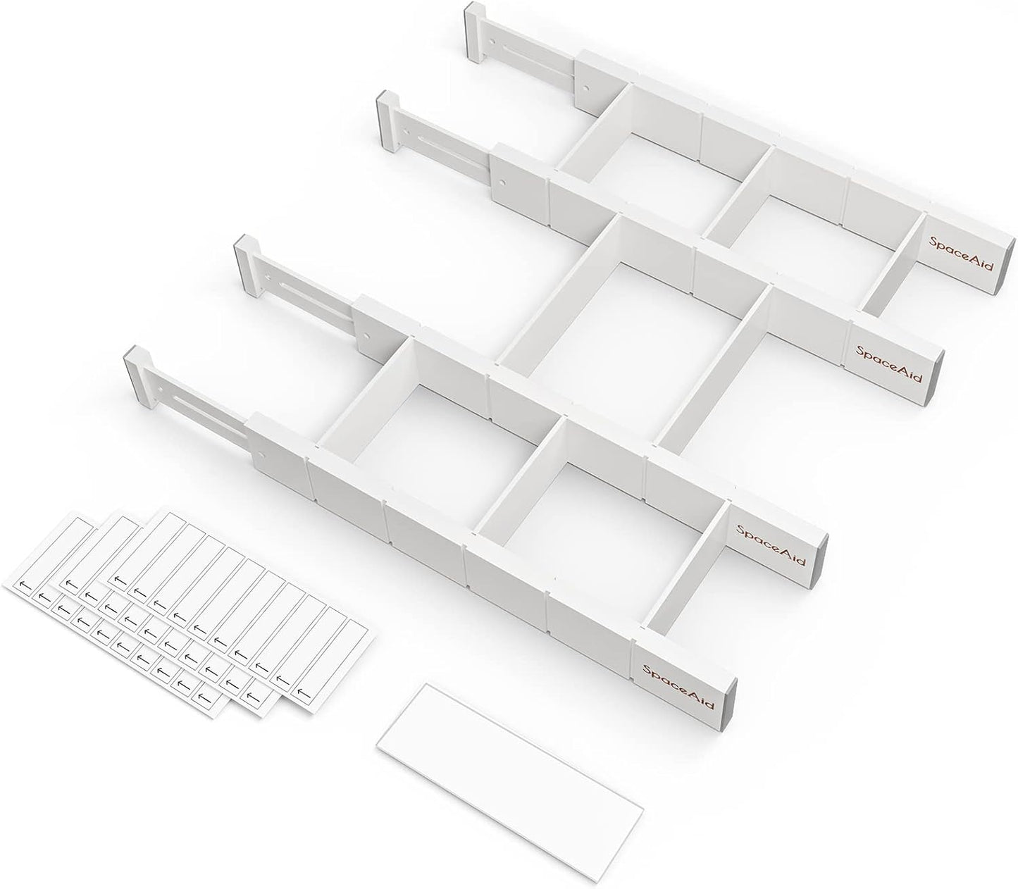 SpaceAid Bamboo Drawer Dividers with Inserts and Labels, Kitchen Adjustable Drawer Organizers, Expandable Organization for Home, Office, Dressers, 4 Dividers with 9 Inserts (17"-22" Natural)
