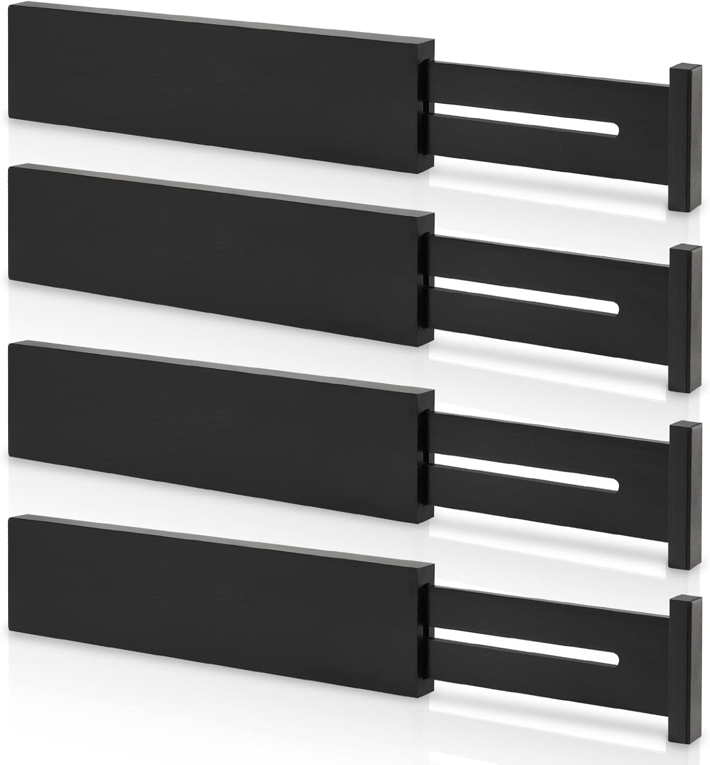 Bamboo Drawer Dividers Organizer with Inserts, Expandable from 12.5-21.7", Adjustable Drawer Organizer Separators for Utensils, Dresser, Bedroom, Bathroom, Closet, Clothing, Office (Black)