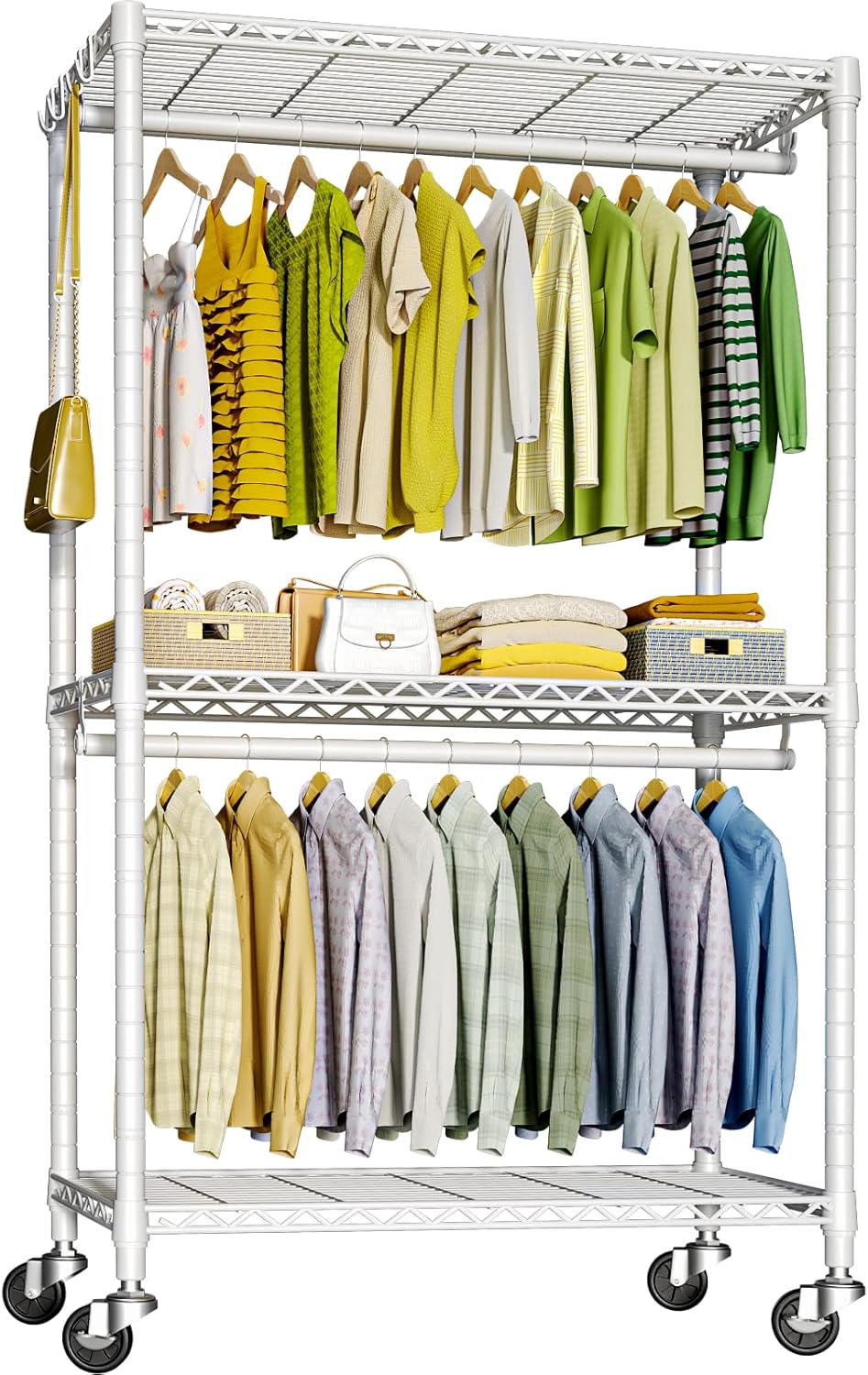 P3 Mini Rolling Clothes Rack, Clothing Racks for Hanging Clothes, Heavy Duty Garment Rack with Wheels, Freestanding Portable Closet Rack 23.6'' W x 14'' D x 78.5'' H, Max Load 430 Lbs, Black