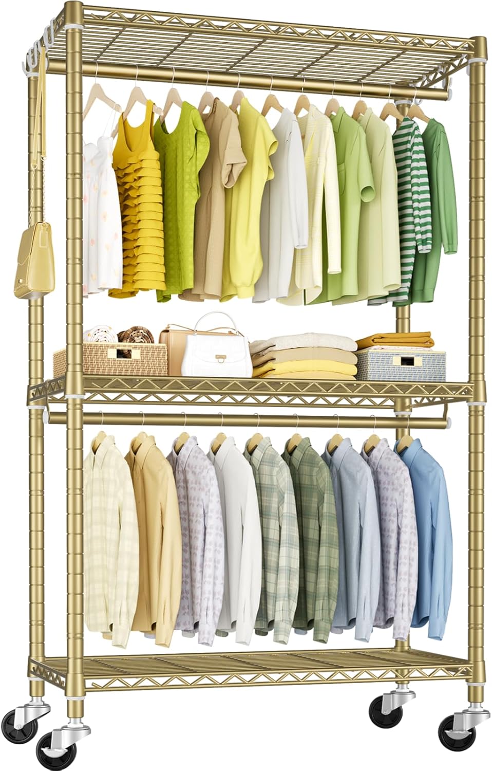 P3 Mini Rolling Clothes Rack, Clothing Racks for Hanging Clothes, Heavy Duty Garment Rack with Wheels, Freestanding Portable Closet Rack 23.6'' W x 14'' D x 78.5'' H, Max Load 430 Lbs, Black