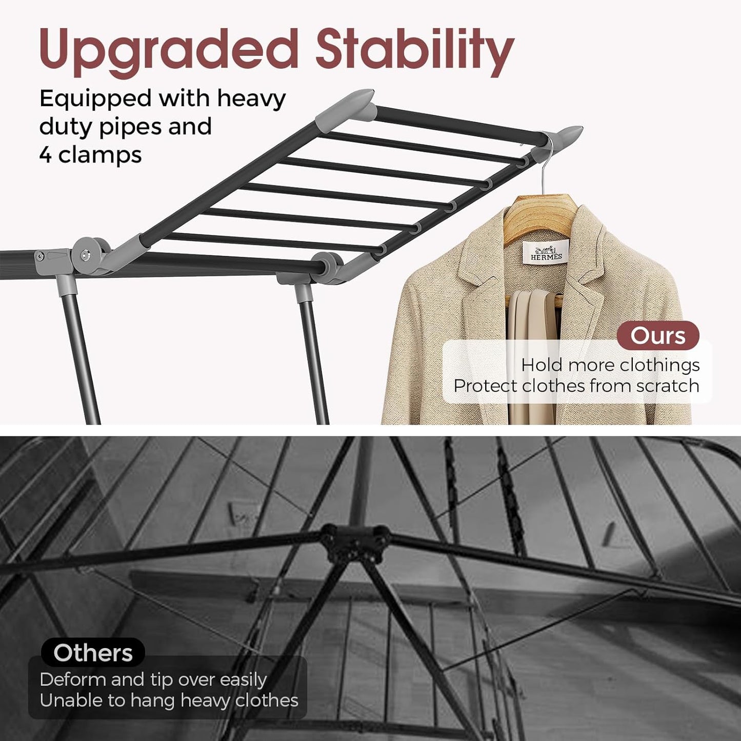 APEXCHASER Clothes Drying Rack Foldable, Large Drying Rack Clothing, Winged Laundry Rack Folding Indoor Outdoor, Metal Clothes Airer for Bedding Towel Sweater Heavy Duty, 68.9" X 23.6" X 41.3", Black