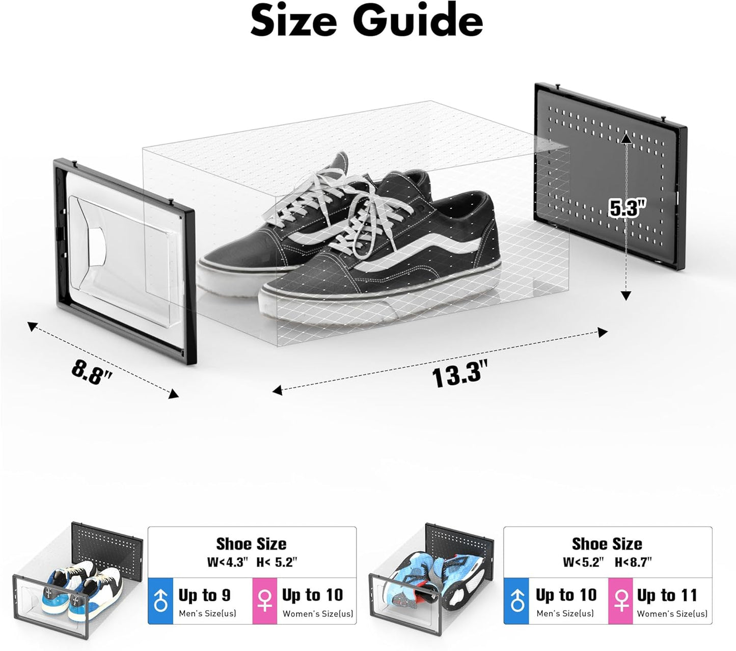 Shoe Storage Box, 15 Pack Clear Plastic Stackable Shoe Organizer for Closet, Interlocking Design Shoe Container Bins for Sneakers, Foldable Shoe Rack with Lids, Black