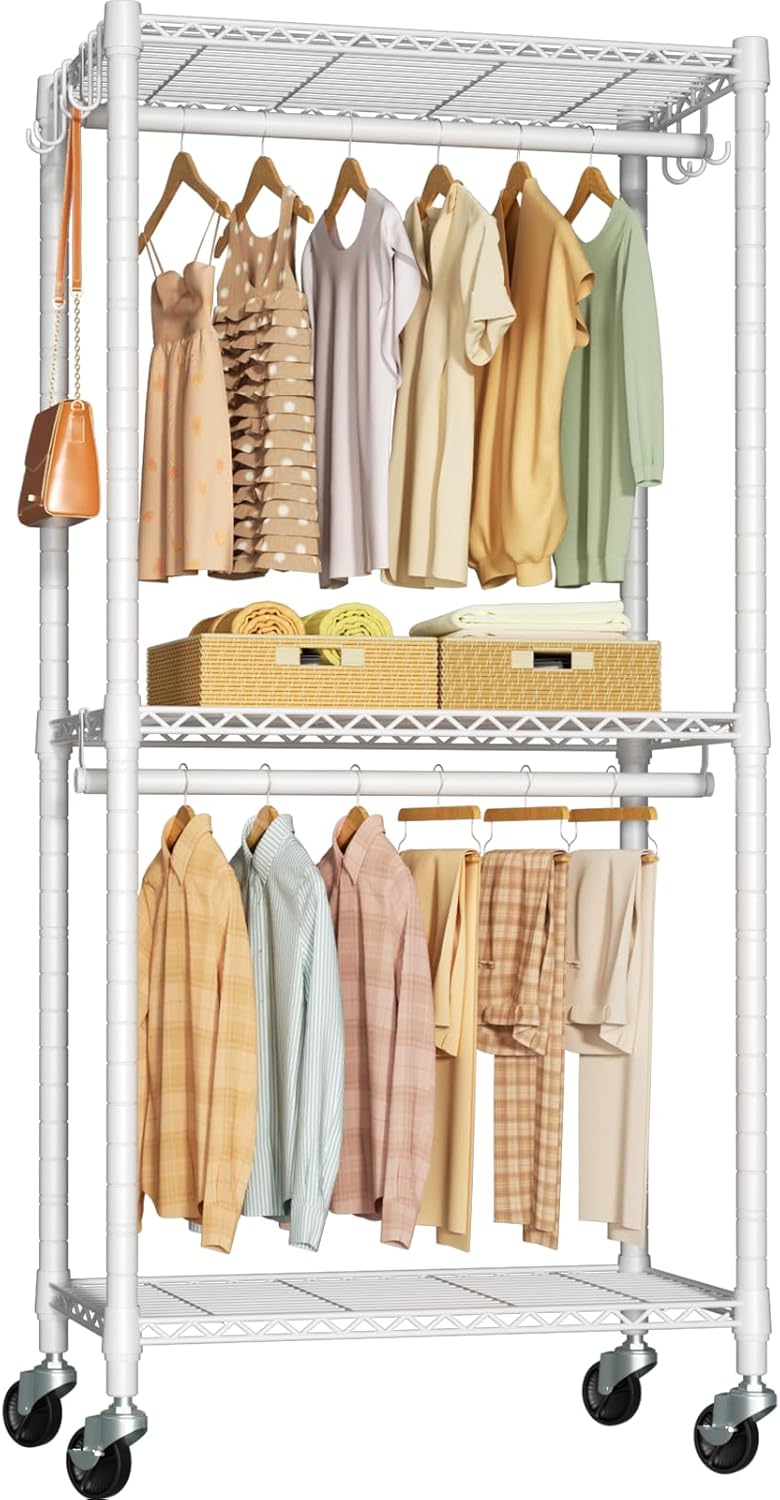 P3 Mini Rolling Clothes Rack, Clothing Racks for Hanging Clothes, Heavy Duty Garment Rack with Wheels, Freestanding Portable Closet Rack 23.6'' W x 14'' D x 78.5'' H, Max Load 430 Lbs, Black