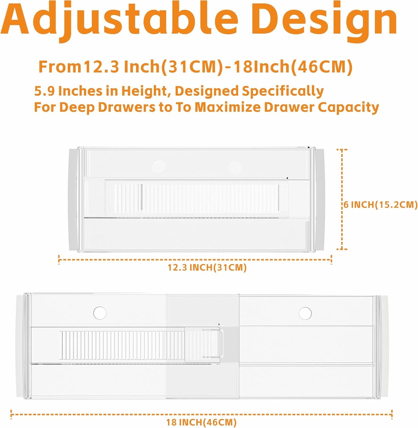 Yieach 5 Pack 6 Inch Tall Acrylic Drawer Divider for Clothes-Expandable from 12.3-18''-Adjustable Dresser Deep Drawer Dividers for Baby Clothing,Underwear,Clear in Drawer Separators for Kitchen,Office