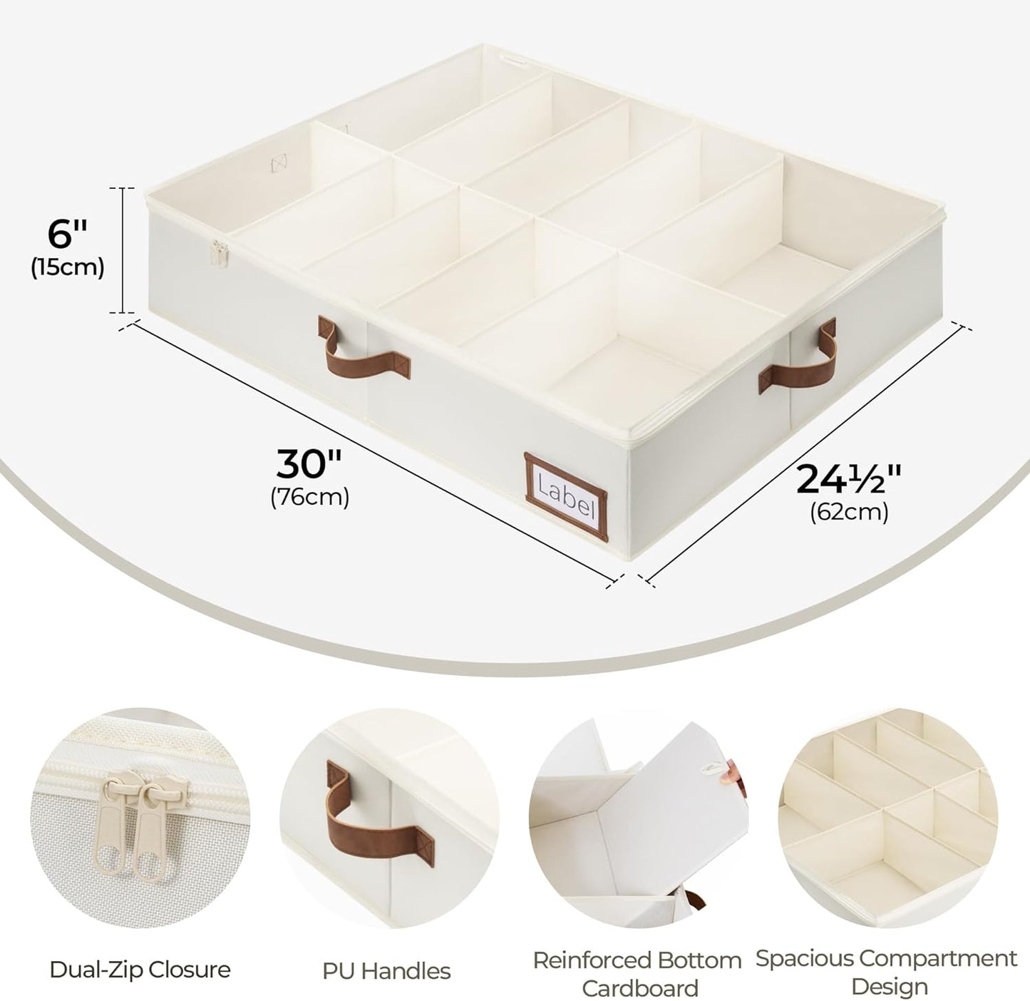 StorageWorks Under Bed Shoe Storage for Closet, 2-Pack Ultra-thick Fabric Shoe Organizer, Collapsible Shoes Containers with Bottom Support, Fits up to 32 Pairs, Beige