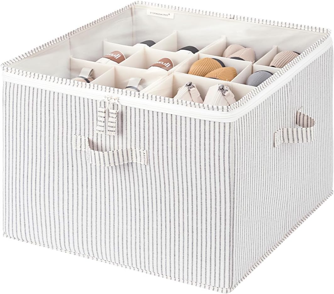 StorageWorks Shoe Organizer for Closet, Fits up to 16 Pairs, Shoe Cubby Storage Containers with Adjustable Dividers and Clear Cover, Beige