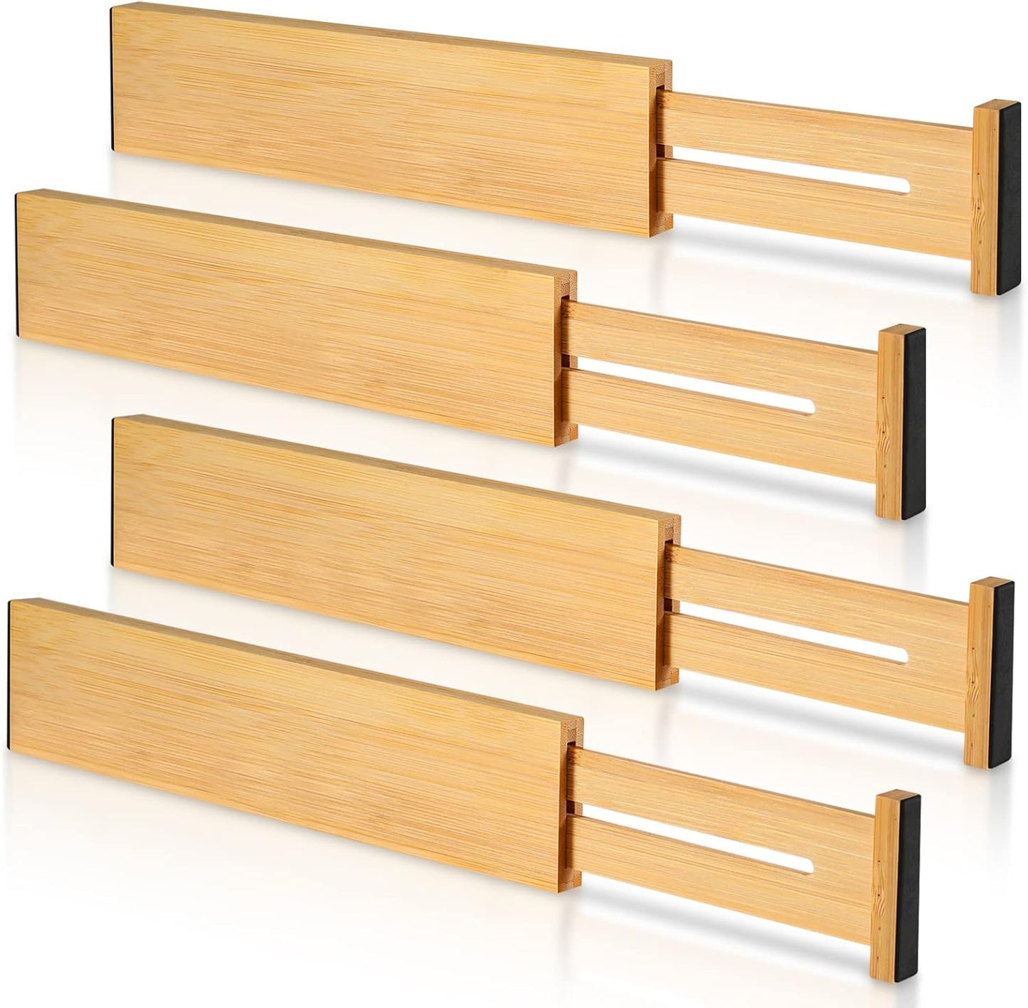 Bamboo Drawer Dividers Organizer with Inserts, Expandable from 12.5-21.7", Adjustable Drawer Organizer Separators for Utensils, Dresser, Bedroom, Bathroom, Closet, Clothing, Office (Black)