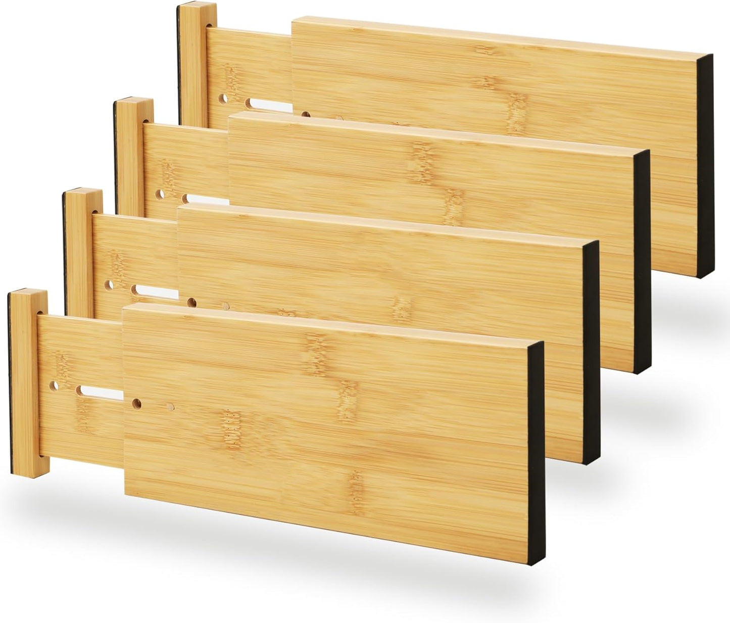 BAMEOS Drawer Dividers kitchen Organization Bamboo Utensil Organizers for Kitchen Bedroom Bathroom Dresser Office 4-pack