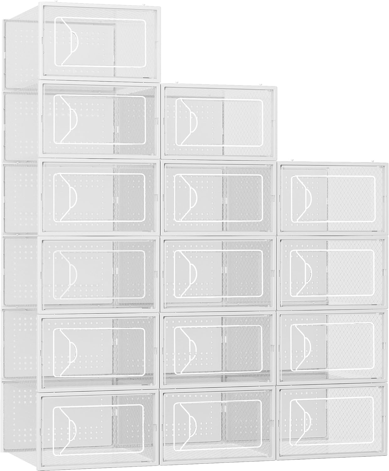 Shoe Storage Box, 15 Pack Clear Plastic Stackable Shoe Organizer for Closet, Interlocking Design Shoe Container Bins for Sneakers, Foldable Shoe Rack with Lids, Black