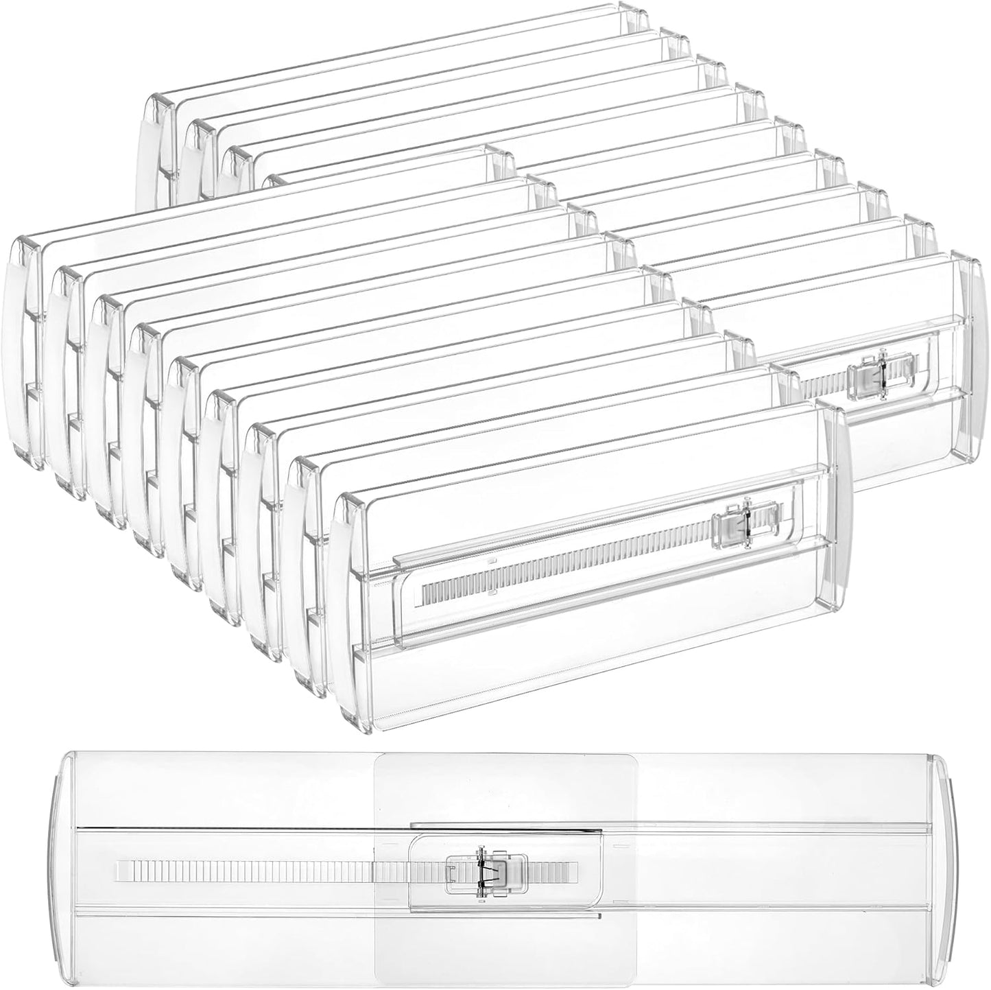 Vtopmart 12 Pack Drawer Dividers for Clothes, 4" High 10.2"-16.6" Adjustable Expandable Dresser Drawer Organizer, Clear Plastic Separators for Dresser, Baby Clothing, Underwear, Cosmetic, Toiletries