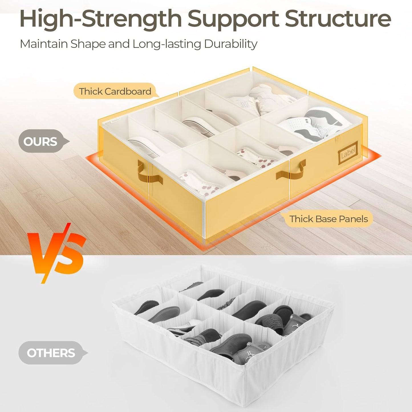 StorageWorks Under Bed Shoe Storage for Closet, 2-Pack Ultra-thick Fabric Shoe Organizer, Collapsible Shoes Containers with Bottom Support, Fits up to 32 Pairs, Beige