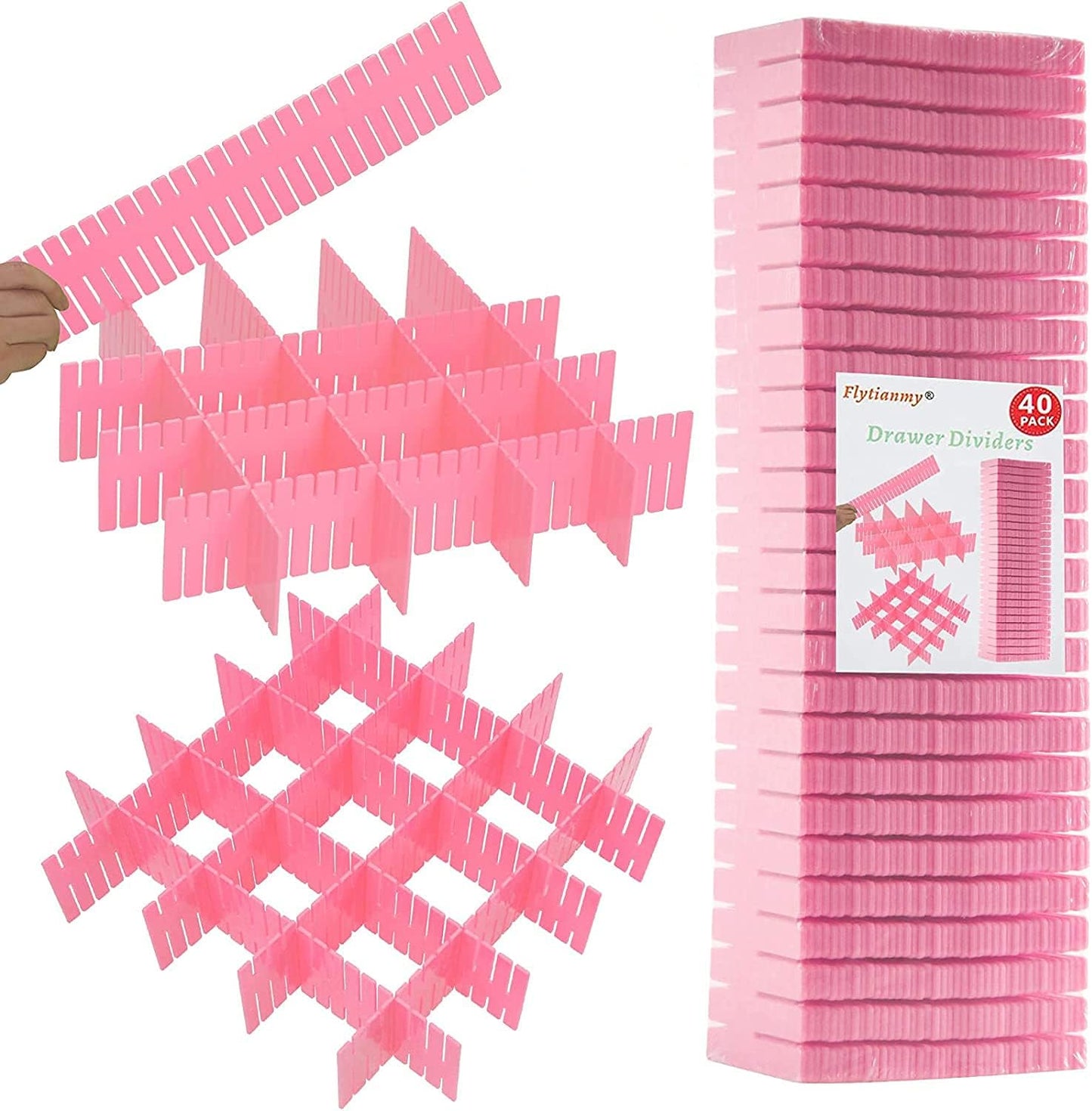 40Pcs Drawer Dividers, Adjustable Drawer Organizer for Socks, Underwear, Makeup, Can Help Tidy Kitchen, Bedroom, Dresser White
