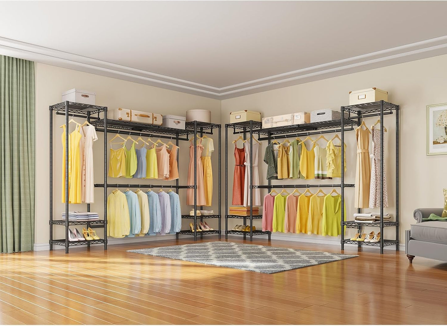 VIPEK X30 Expandable Clothes Rack Adjustable from 5'1" to 6'11", 950lbs Capacity Heavy Duty Portable Closet with 4 Hanger Rods & 7 Wire Shelves, Metal Wardrobe System for Reach-in Closet, Black