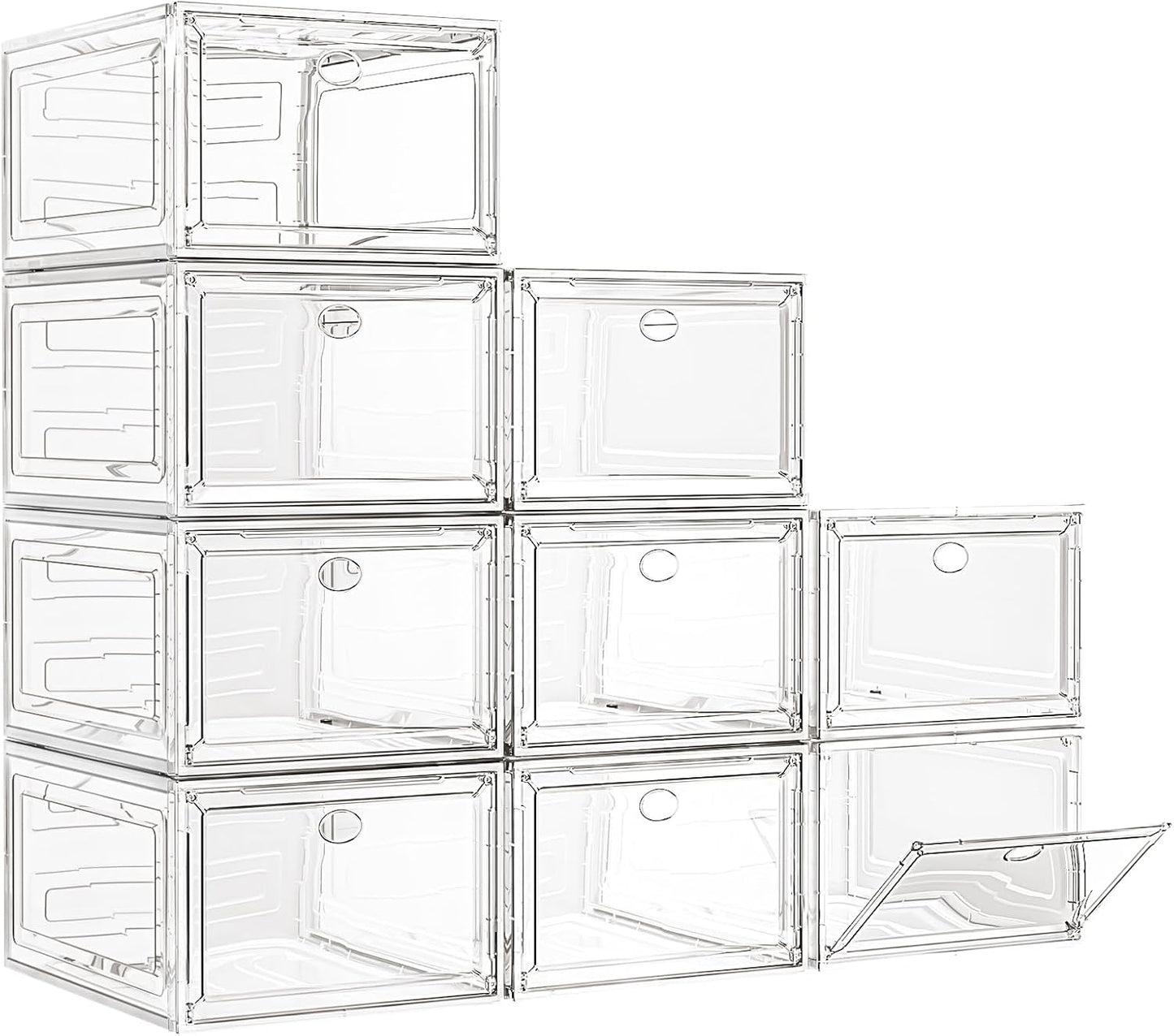 Thicken & Sturdy Clear Shoe Storage Organizer with Magnetic Door, Stackable Boxes for Closet, Foldable Space-Saving Shoe Rack for Sneaker Boot Container, Plastic Shoe Cabinet Shoe Box 6 Pack, White