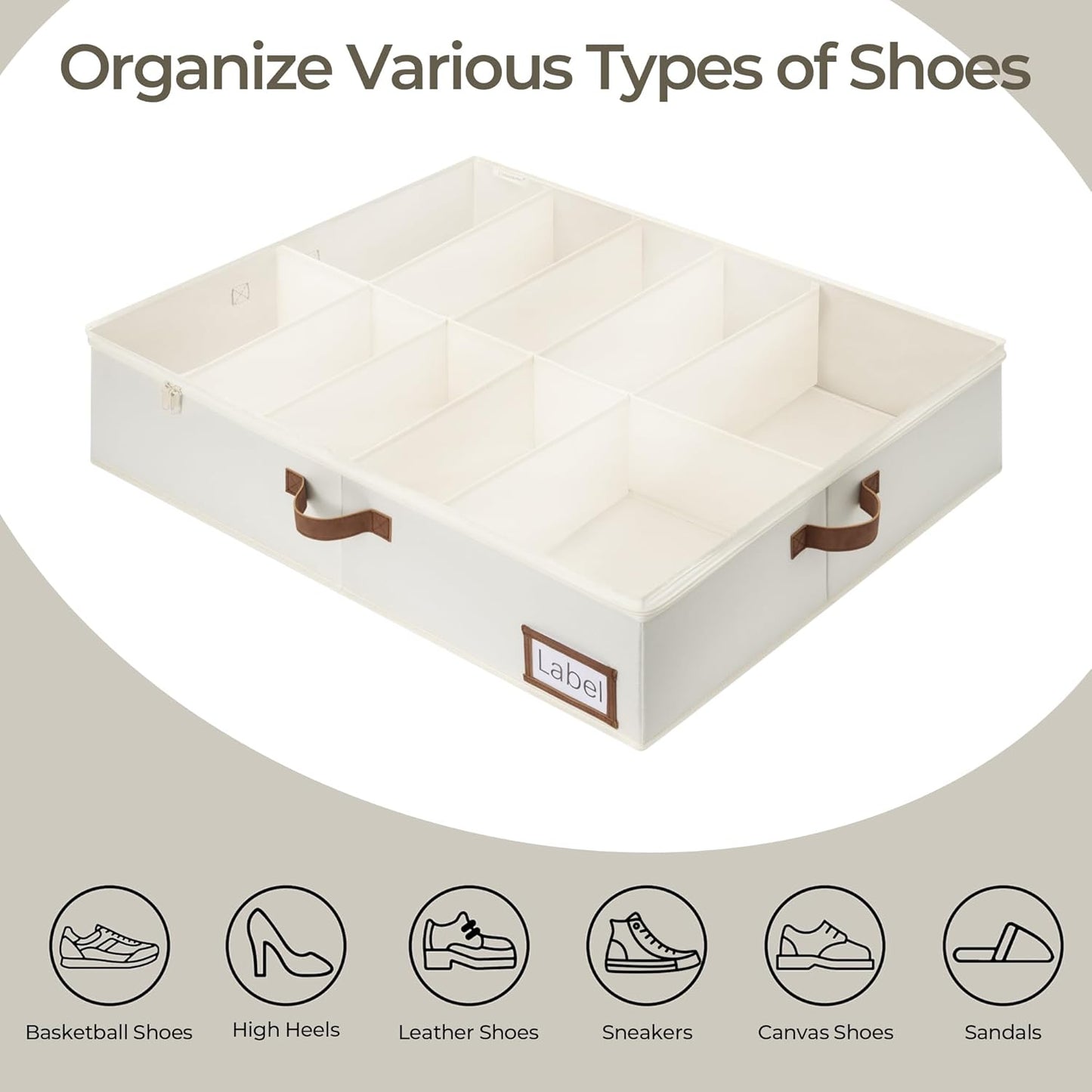 StorageWorks Under Bed Shoe Storage for Closet, 2-Pack Ultra-thick Fabric Shoe Organizer, Collapsible Shoes Containers with Bottom Support, Fits up to 32 Pairs, Beige