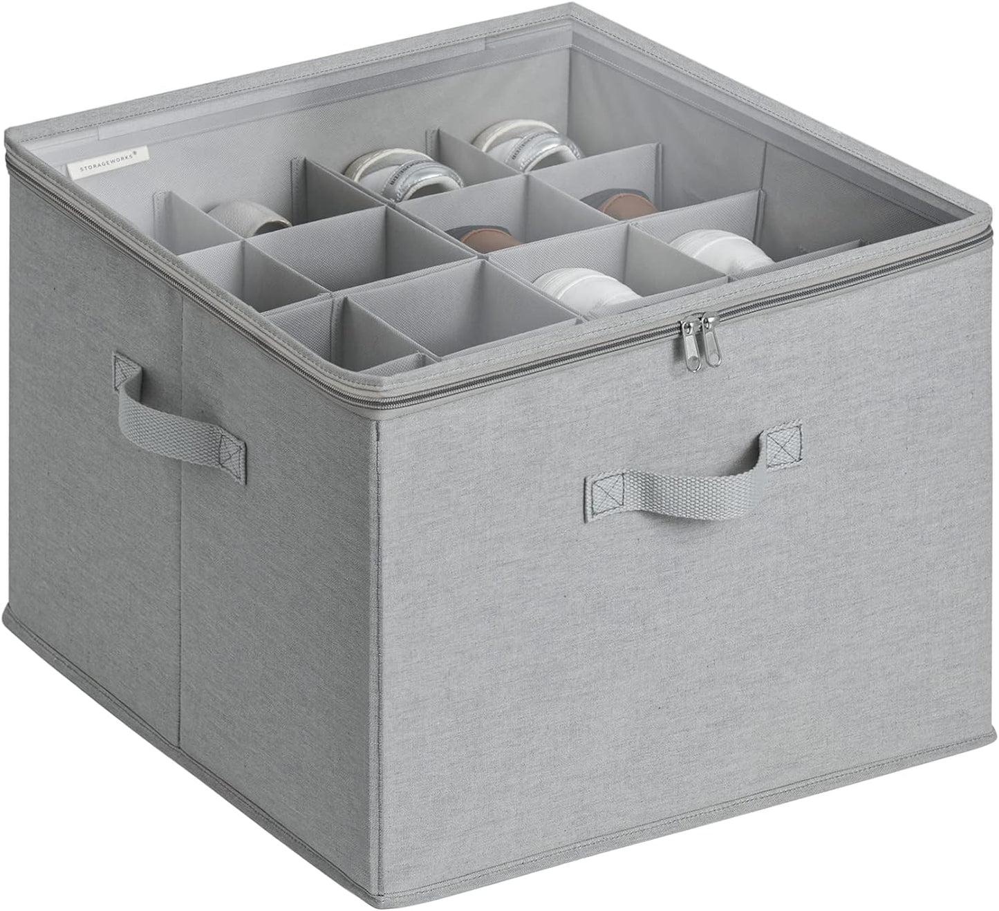 StorageWorks Shoe Organizer for Closet, Fits up to 16 Pairs, Shoe Cubby Storage Containers with Adjustable Dividers and Clear Cover, Beige