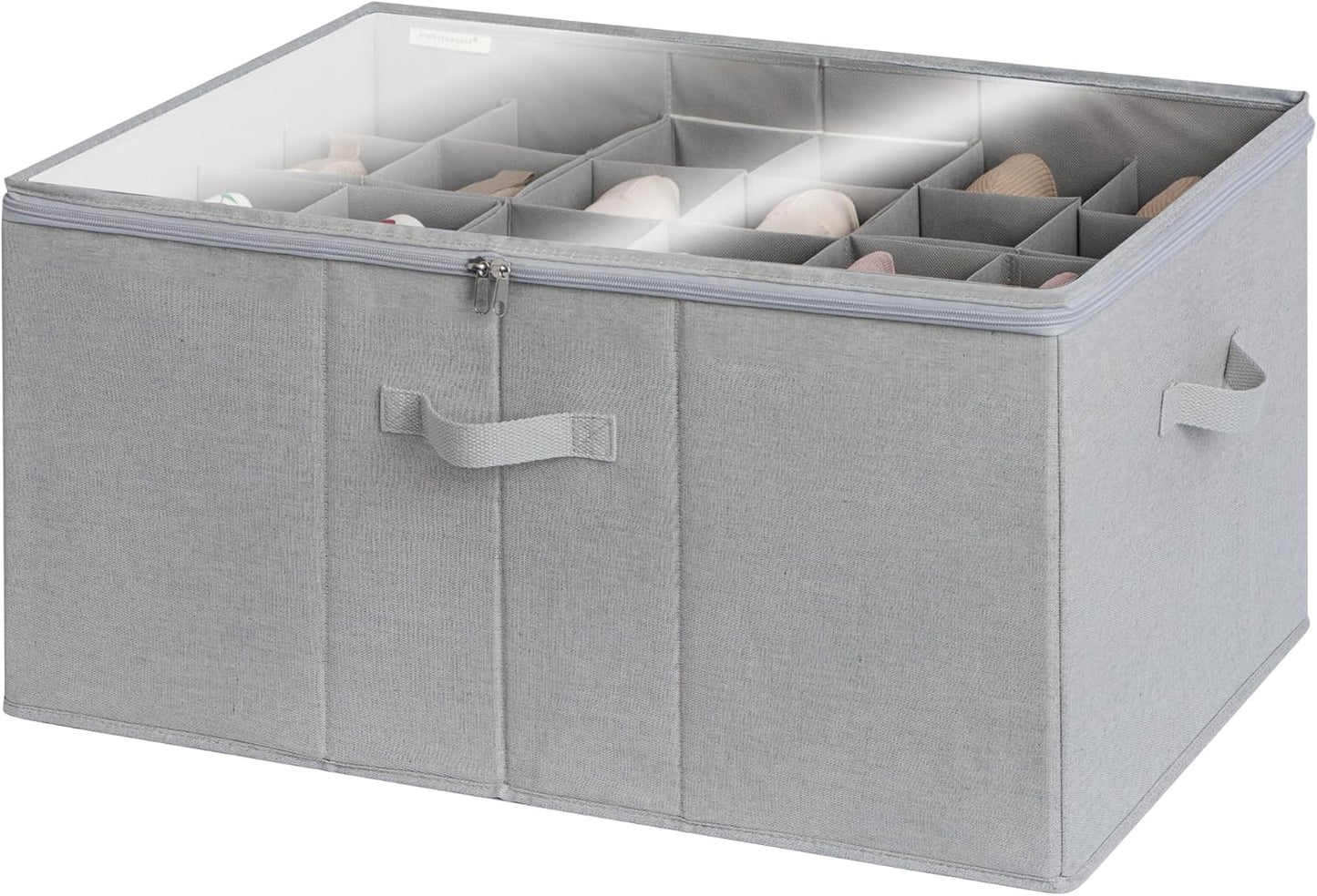 StorageWorks Shoe Organizer for Closet, Fits up to 16 Pairs, Shoe Cubby Storage Containers with Adjustable Dividers and Clear Cover, Beige