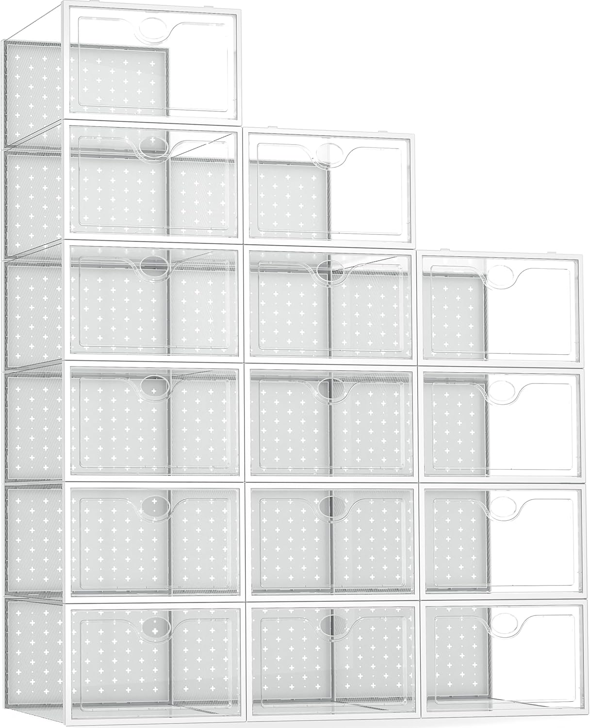 Pinkpum 15 Pack X-Large Shoe Storage Boxes Fit Size 12, Shoe Organizer for Closet Clear Plastic Stackable Shoe Dispaly Case Holder Bins, Sneaker Storage for Sneakerheads White