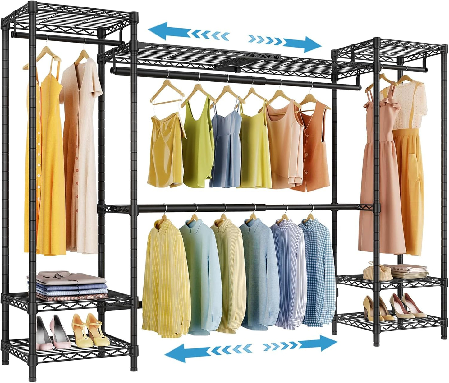 VIPEK X30 Expandable Clothes Rack Adjustable from 5'1" to 6'11", 950lbs Capacity Heavy Duty Portable Closet with 4 Hanger Rods & 7 Wire Shelves, Metal Wardrobe System for Reach-in Closet, Black