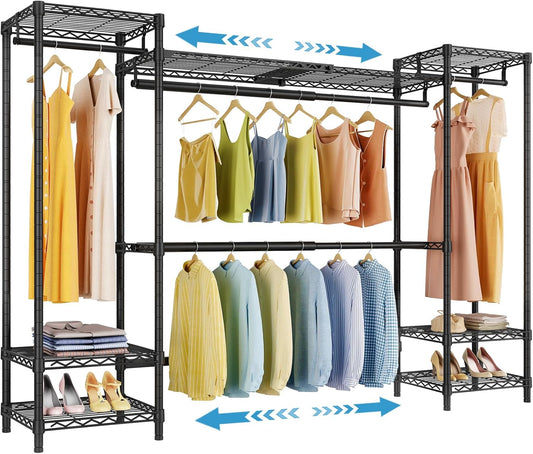 VIPEK X30 Expandable Clothes Rack Adjustable from 5'1" to 6'11", 950lbs Capacity Heavy Duty Portable Closet with 4 Hanger Rods & 7 Wire Shelves, Metal Wardrobe System for Reach-in Closet, Black