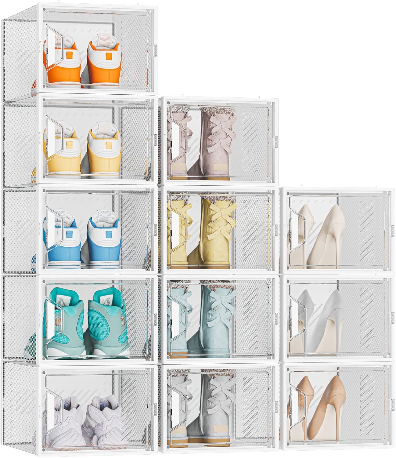 Shoe Storage, 12 Pack Shoe Organizer for Closet, Shoe Boxes Clear Plastic Stackable Shoe Containers with Lids for Size 10