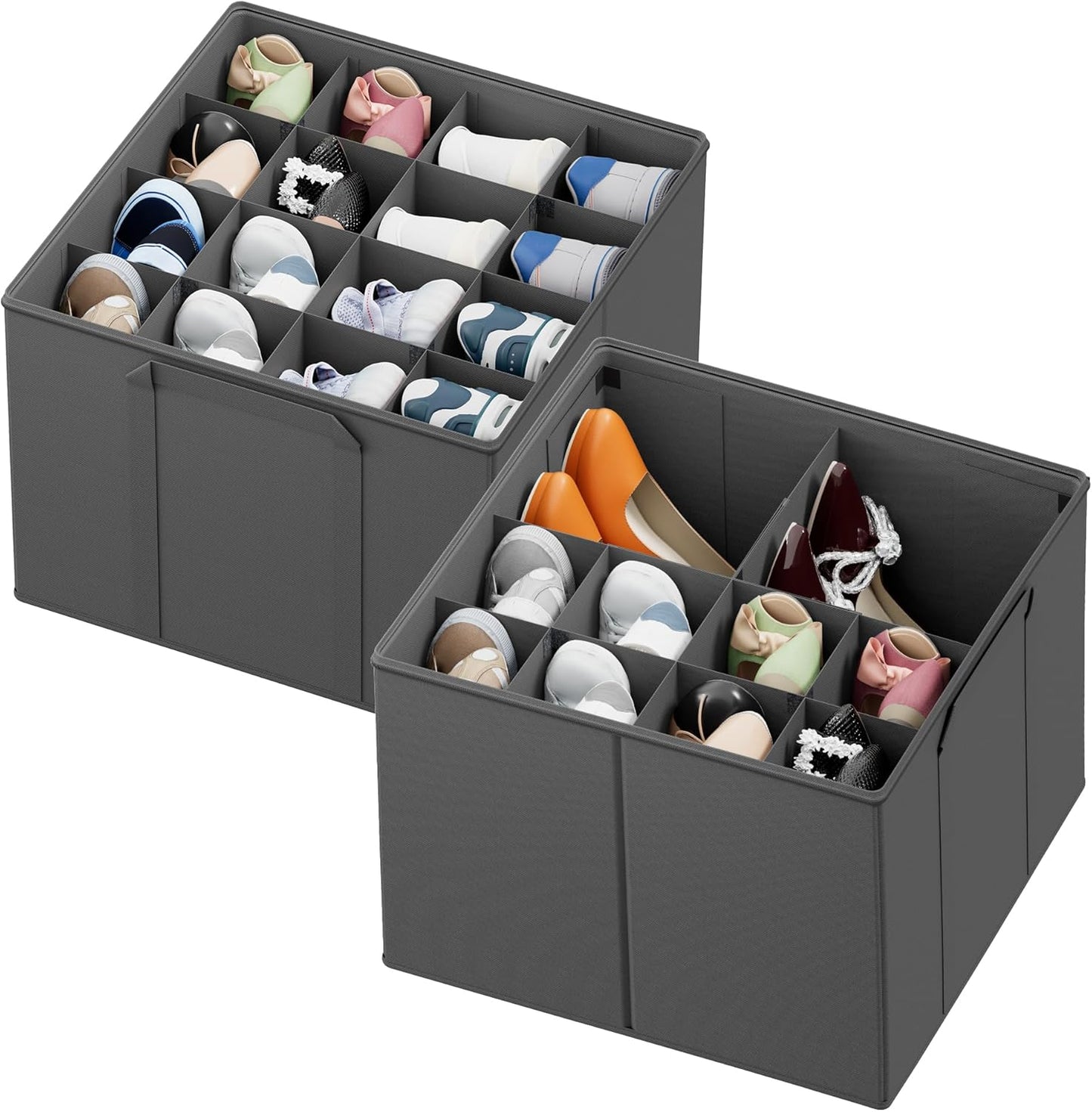 SpaceAid Shoe Organizer for Closet, 2 Pack Foldable Shoe Storage Containers Baskets Boxes Bins w/Adjustable Dividers, Fits 16-32 Pairs, Black