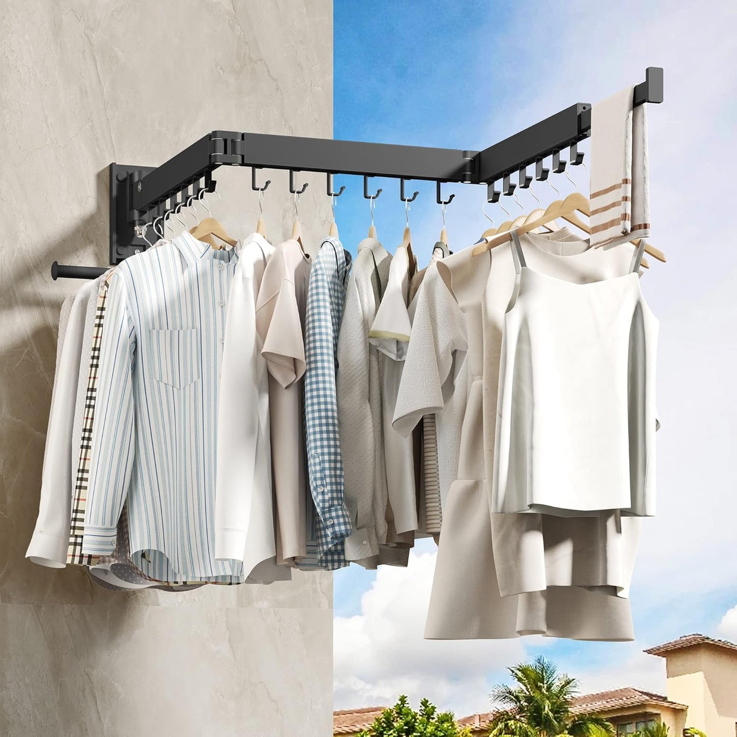 Wall Mounted Clothes Hanger,Clothes Drying Rack,Laundry Drying Rack,Clothes Rack Wall Mount,Drying Rack Clothing,Laundry Rack,Folding,Retractable,Collapsible,can Fold Upward & Left & Right