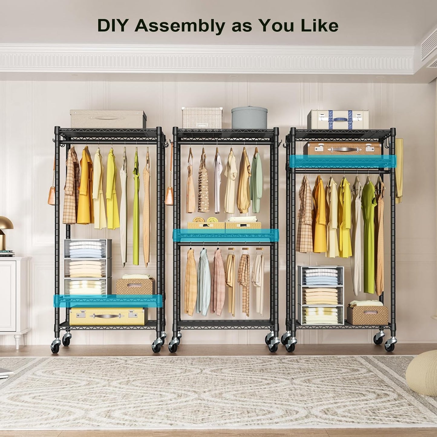 P3 Mini Rolling Clothes Rack, Clothing Racks for Hanging Clothes, Heavy Duty Garment Rack with Wheels, Freestanding Portable Closet Rack 23.6'' W x 14'' D x 78.5'' H, Max Load 430 Lbs, Black