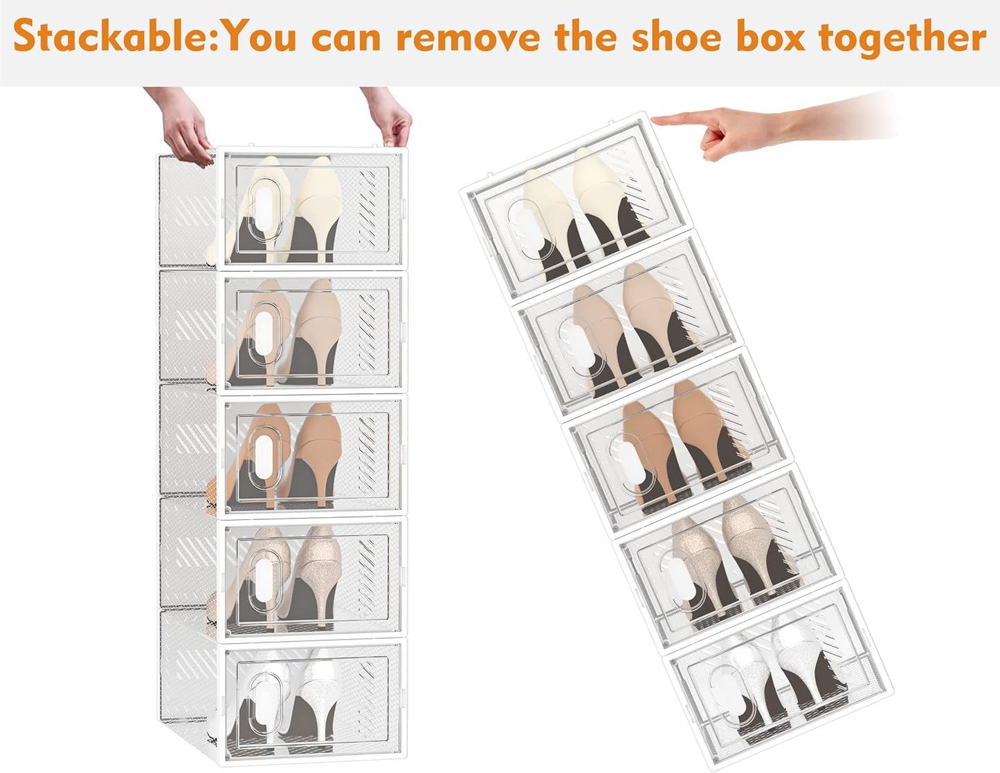 Shoe Storage, 12 Pack Shoe Organizer for Closet, Shoe Boxes Clear Plastic Stackable Shoe Containers with Lids for Size 10