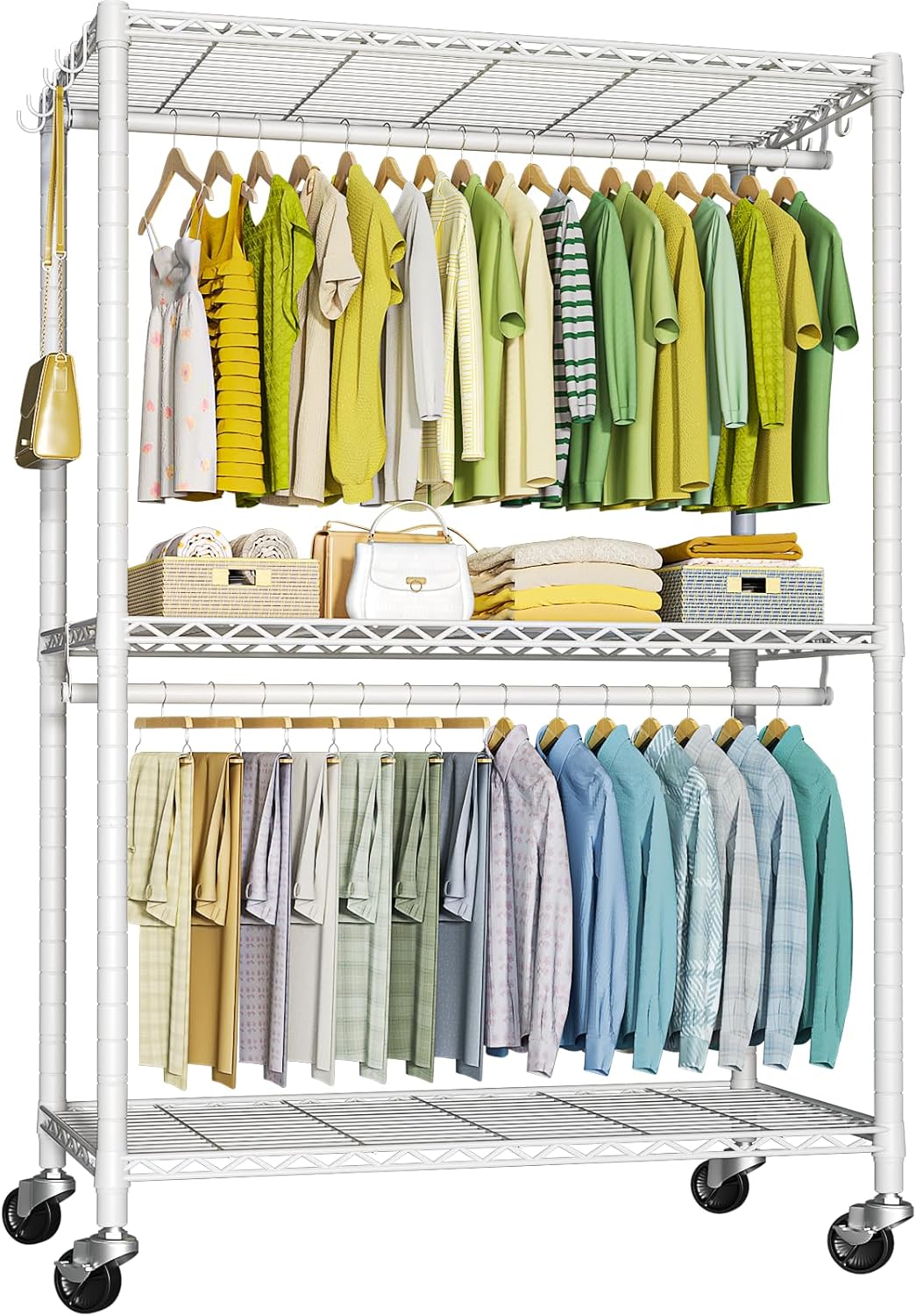 P3 Mini Rolling Clothes Rack, Clothing Racks for Hanging Clothes, Heavy Duty Garment Rack with Wheels, Freestanding Portable Closet Rack 23.6'' W x 14'' D x 78.5'' H, Max Load 430 Lbs, Black