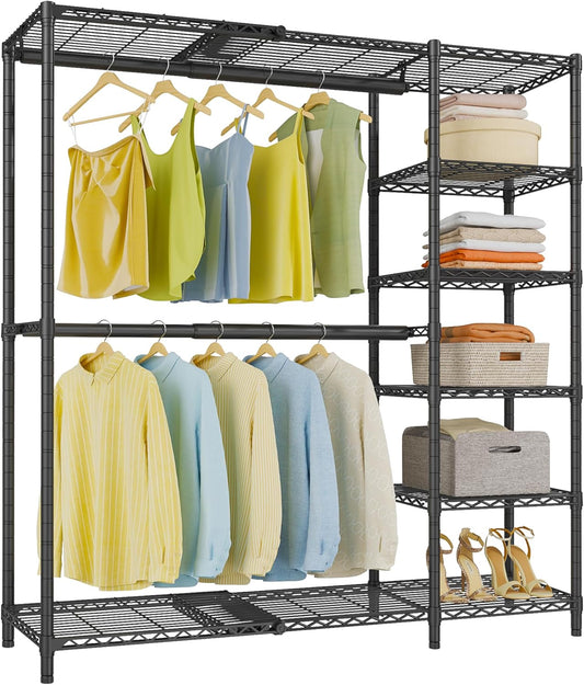VIPEK X2 Expandable Reach-in Closet Racks Adjustable from 3'3" to 4'8" Portable Open Walk-in Closet Rack System with Flexible Shelves and Hanger Rods Clothing Rack for Hanging Clothes, Black